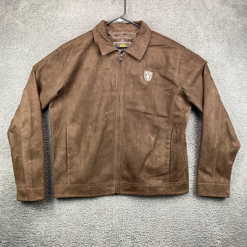 EA Collection Italy Style Jacket Mens XL Brown Full‎ Zip Faux Suede Coat
